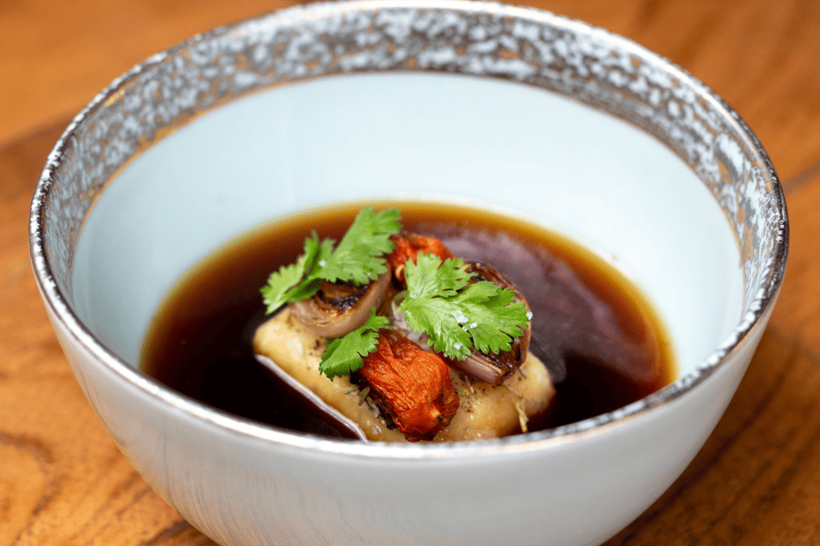 aqua blu vegan menu - Mushroom Consommé with Silken Tofu